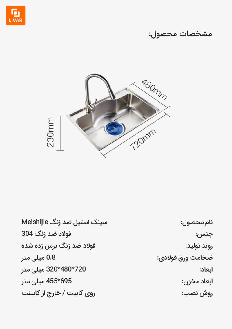 سینک استیل ضد زنگ Meishijie - Image 6