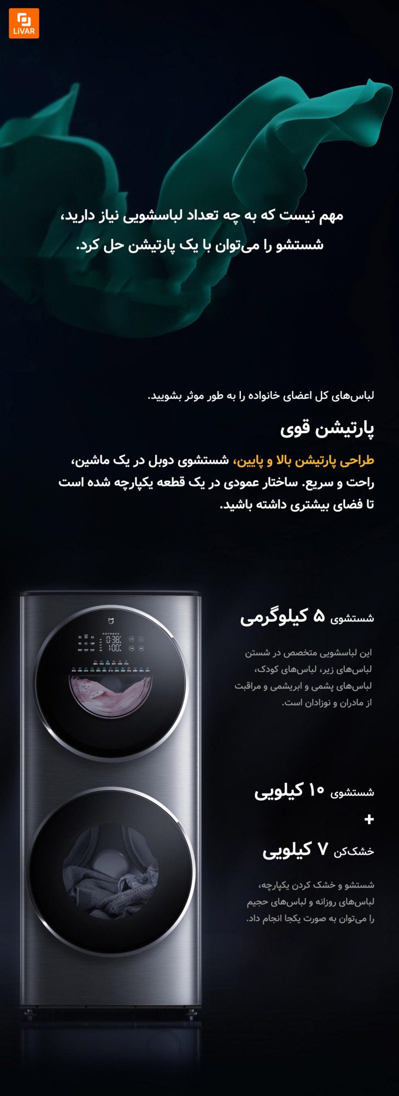 ماشین لباسشویی و خشک‌کن دو طبقه Mijia‏ - Image 10